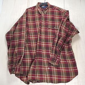 Polo Ralph Lauren Wool Cotton Blend Red Brown Shirt Mens XL  Tartan Plaid‎